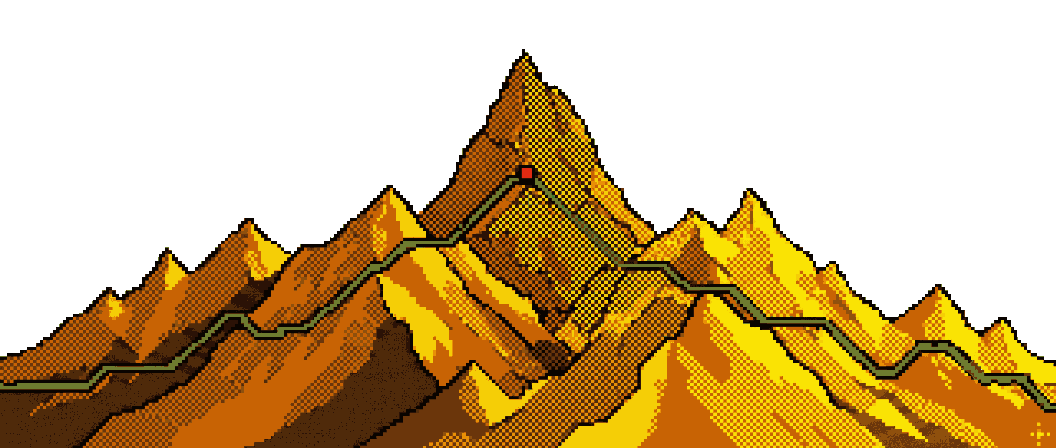 Two mountain ranges joined by circuit traces into a single summit
